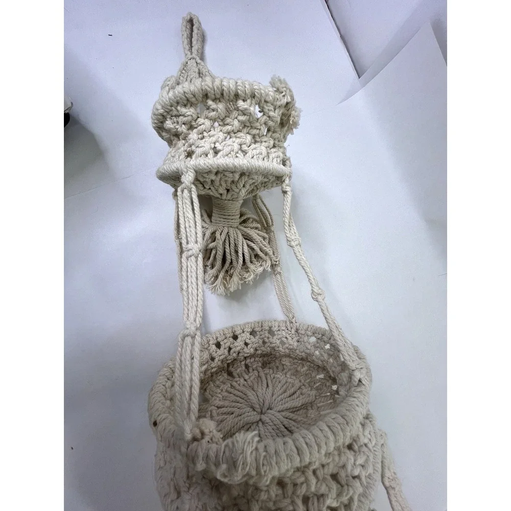 3 Tier Hanging Fruit Basket Cotton‎ Boho Hand-Woven Fruit Basket Plant Hanger
